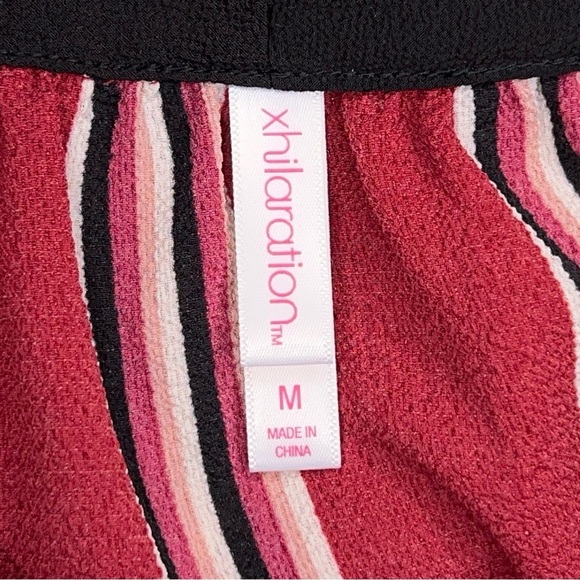 Medium Burgundy Red Striped Blouse Ruffle Accent Tie Neckline Accent Sleeveless - Picture 12 of 13